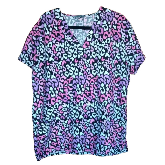 Wear for Care Tops - WEAR FOR CARE Womens Scrub top, Breast Cancer Logo Black Pink 1X, Nurse, Medical